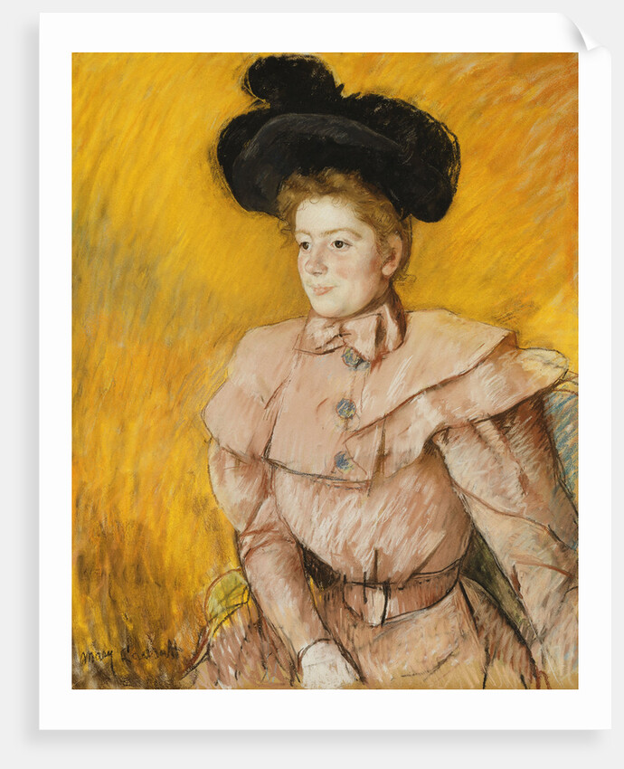 Woman in a Black Hat and a Raspberry Pink Costume by Mary Cassatt
