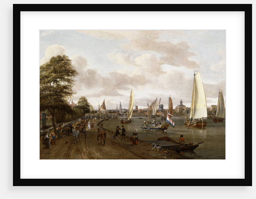 A Panoramic View of Amsterdam with a barge and smallships on the Buiten-Amstel by Abraham Storck