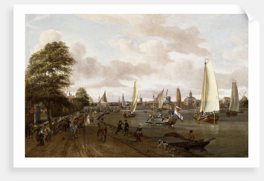 A Panoramic View of Amsterdam with a barge and smallships on the Buiten-Amstel by Abraham Storck