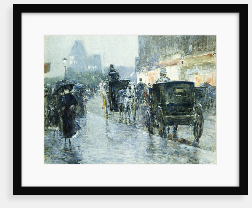 Horse Drawn Cabs at Evening, New York by Frederick Childe Hassam