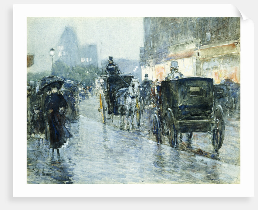 Horse Drawn Cabs at Evening, New York by Frederick Childe Hassam