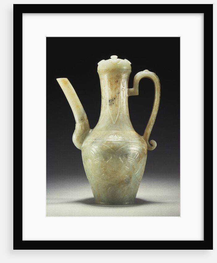 A late Ming celadon jade ewer and cover by Anonymous