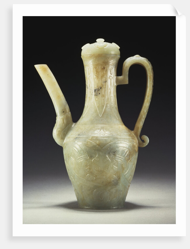 A late Ming celadon jade ewer and cover by Anonymous