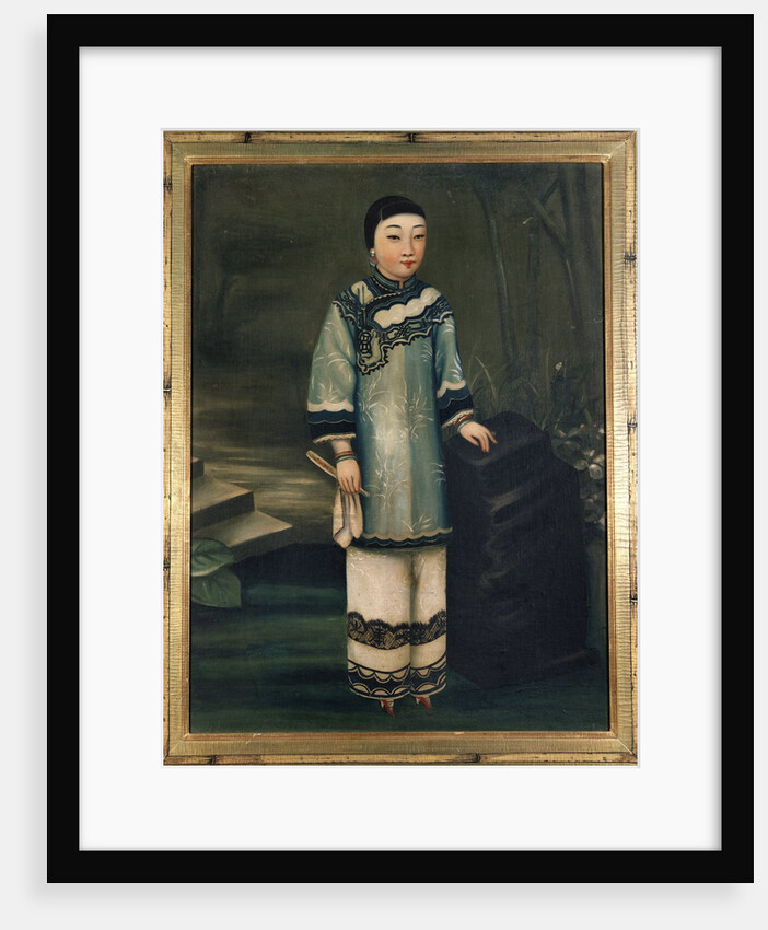 A Young Girl, Standing, Holding a Fan, in a Garden by Anonymous