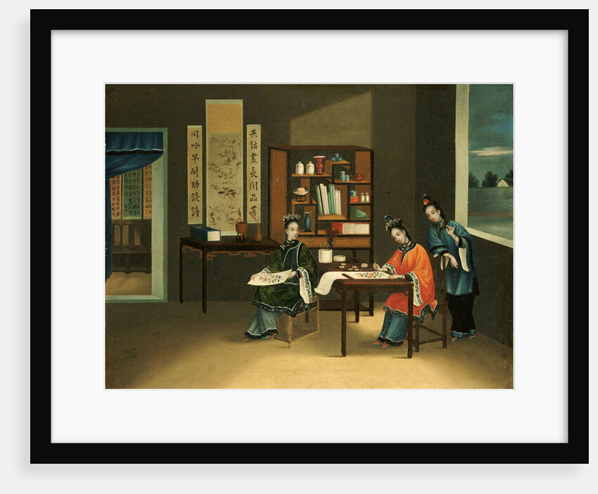 An Interior with a Woman Painting Flowers by Anonymous