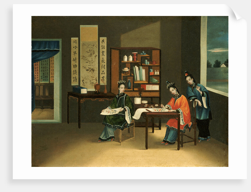 An Interior with a Woman Painting Flowers by Anonymous