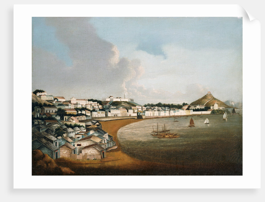View of the Praya Grande, Macao, looking North, showing the Cathedral, the Facade of St. Paul's and Fort Monte beyond by Anonymous