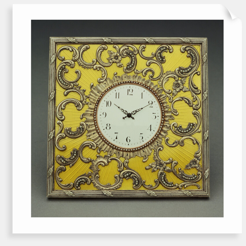 A Guilloche enamel silver-gilt table-clock, marked Faberge, workmaster Michael Perchin by Anonymous
