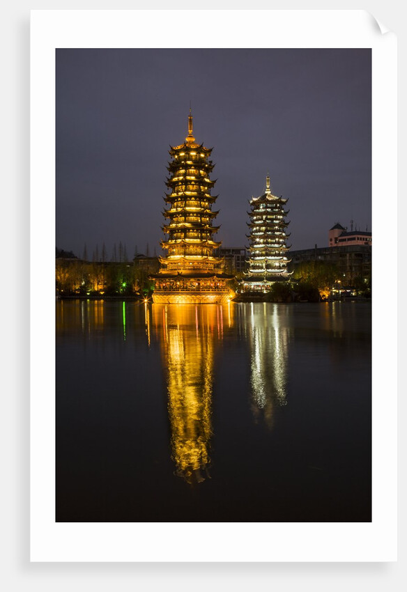 Sun and Moon Pagodas located on Banyan Lake, Guilin, China by Anonymous