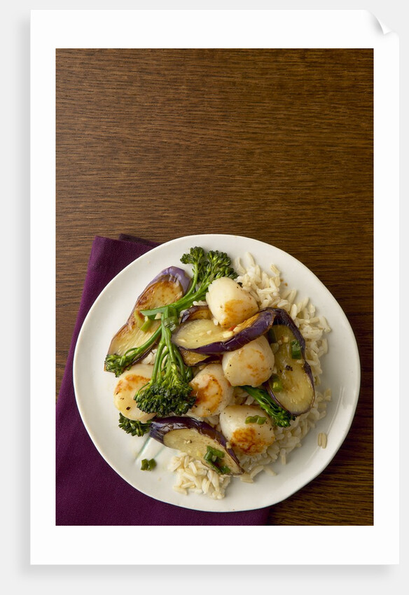 Eggplant, scallop and broccolini stir-fry by Anonymous