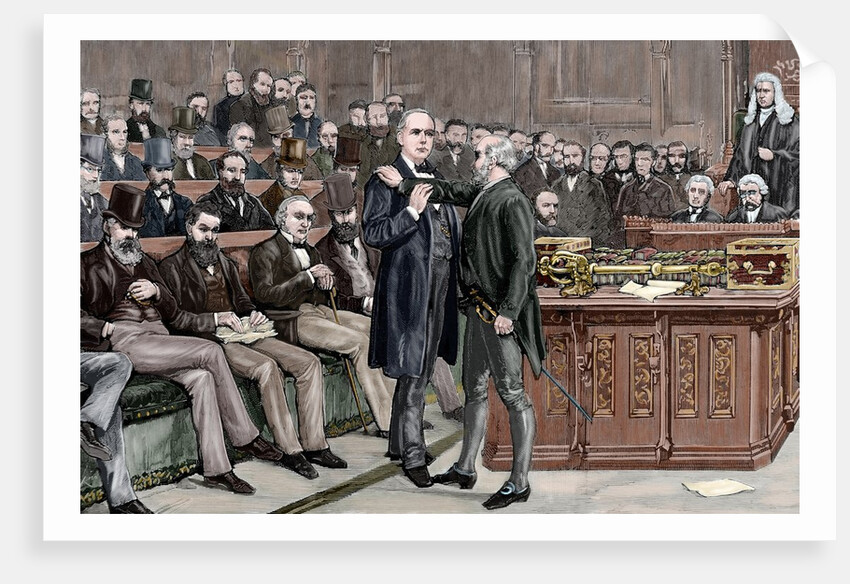 Arrest of deputy atheist Brandlaugh for refusing to leave the Chamber of Commons. London. England. by Anonymous