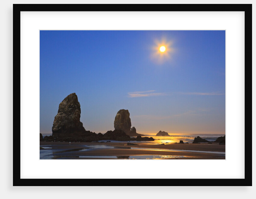 Moon set over Neadles, Canon Beach, Oregon Coast, Pacific Northwest by Anonymous