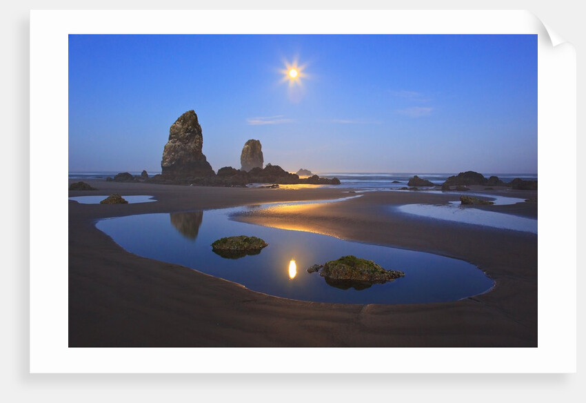 Moon set over Neadles, Canon Beach, Oregon Coast, Pacific Northwest by Anonymous