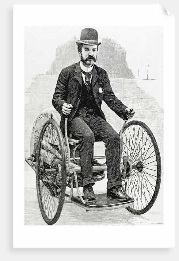 The petrol-cycle. USA. XIX century engraving by Anonymous