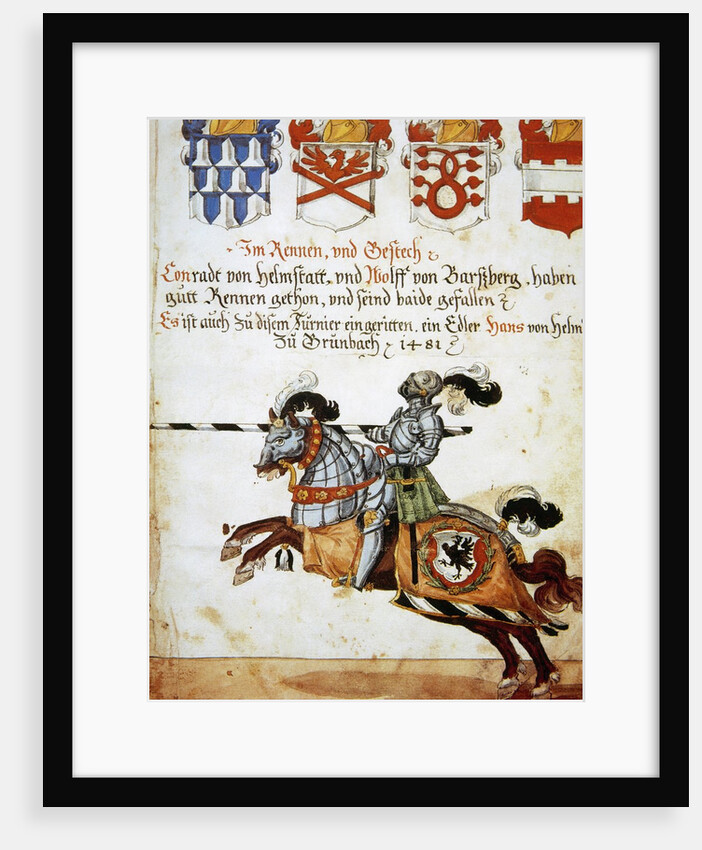 Book of the Tournament. Knight on horseback and armed with spears. Italy. by Anonymous