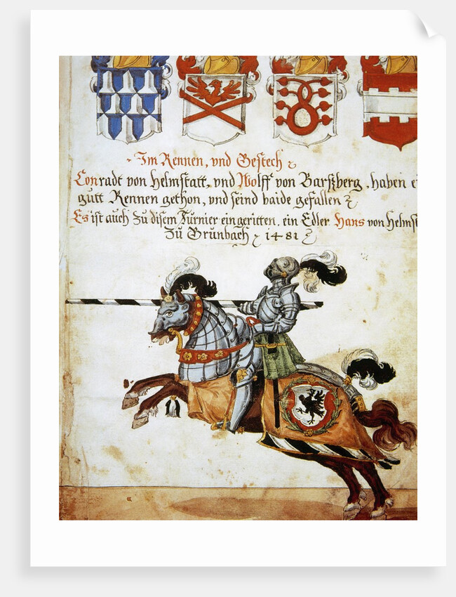 Book of the Tournament. Knight on horseback and armed with spears. Italy. by Anonymous