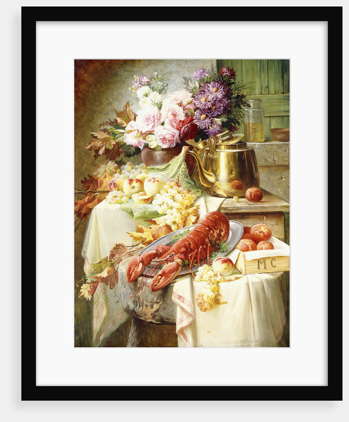 Still Life with a Lobster and Assorted Fruit and Flowers by Modeste Carlier