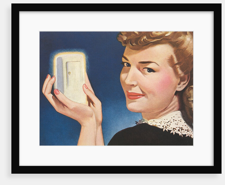 Woman Holding Miniature Fridge by Anonymous