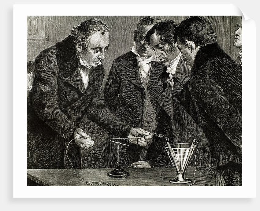 Oersted, Hans Christian (1777-1851). Danish physicist and chemist. Oersted discovers electromagnet by Anonymous