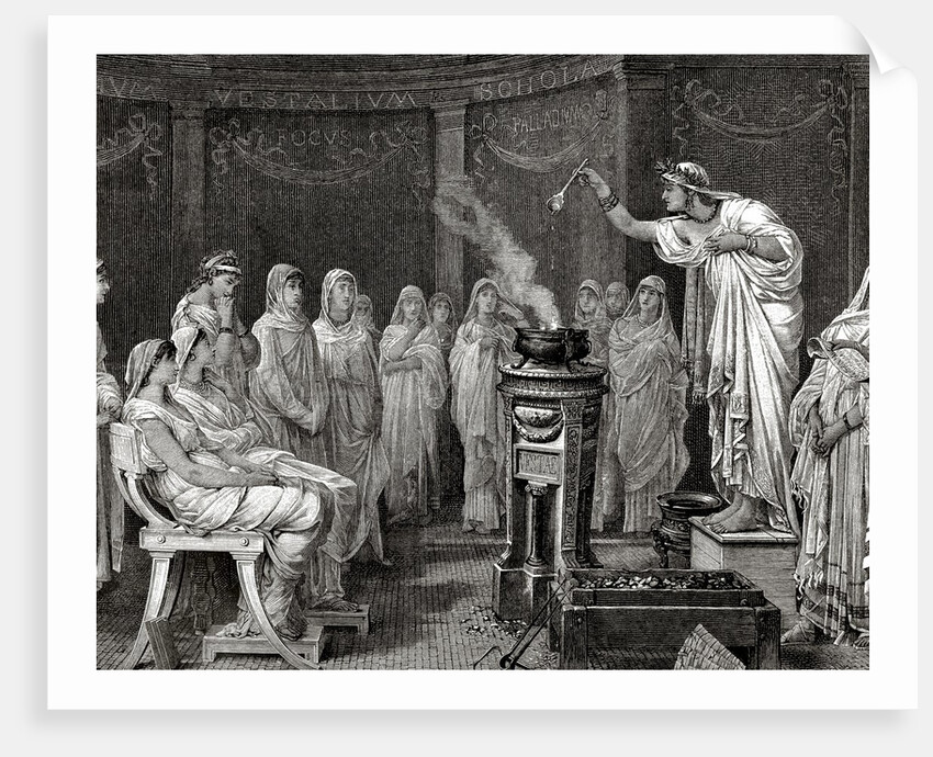 Priestess of the goddess Vesta making an offering. by Anonymous