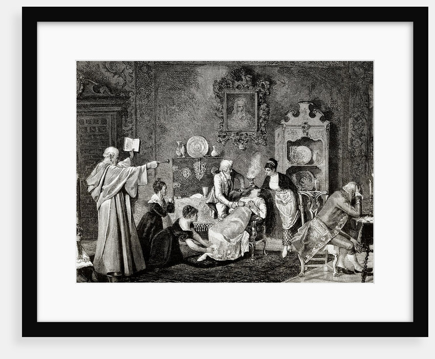 Exorcism. Cleric doing a spell against the evil spirit. by Anonymous