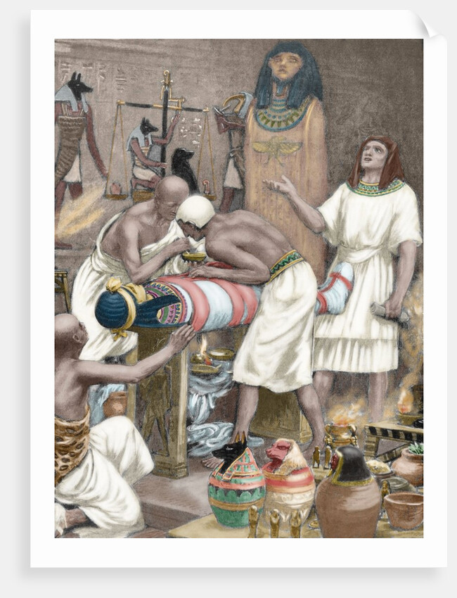 Mummification. Anciet Egypt. Engraving. 19th century. Colored. by Anonymous