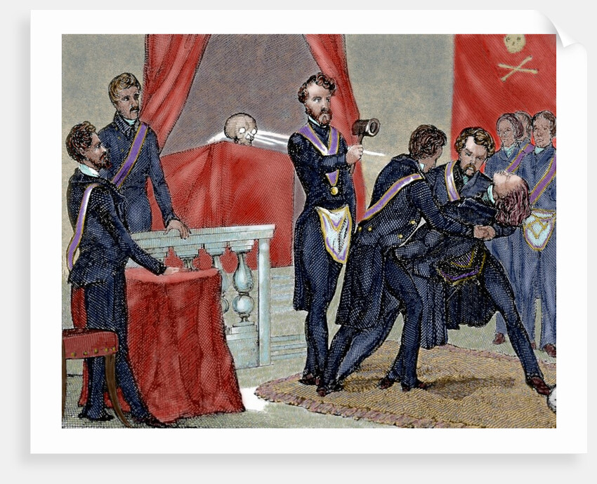 Secret Societies (nineteenth century). Initiation ceremony of a new member. by Anonymous