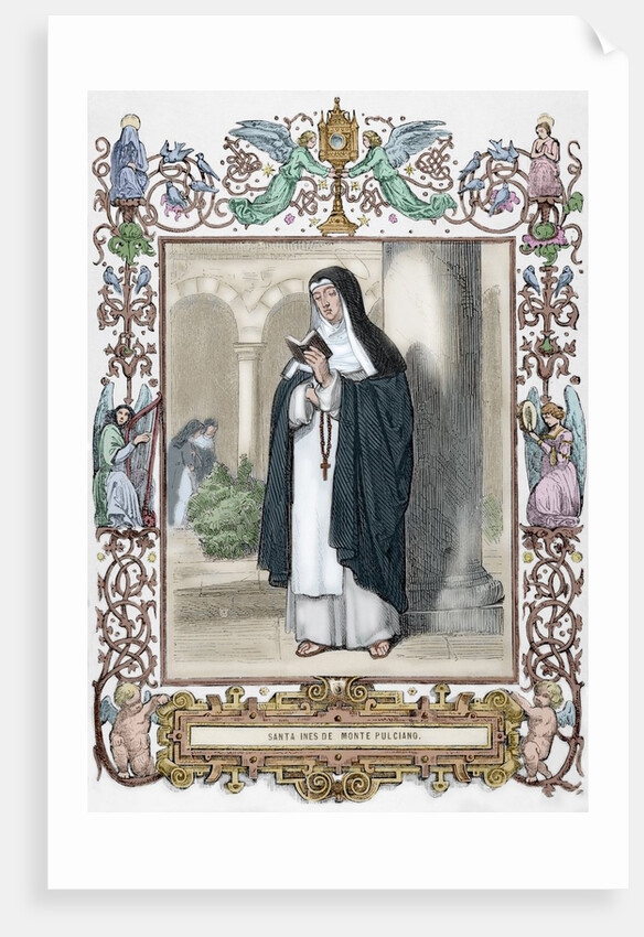 Saint Agnes of Montepulciano (1268-1317). Engraving. Colored. by Anonymous