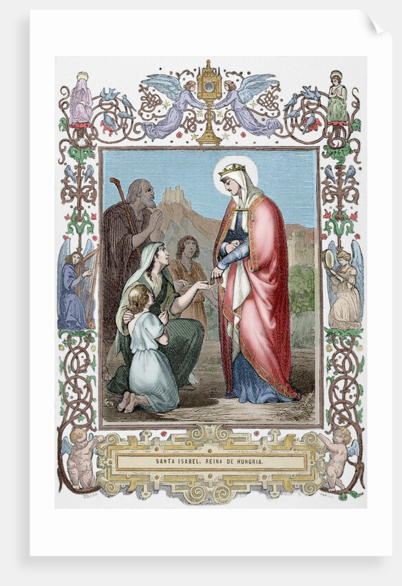 Saint Elizabeth of Hungary (1207-1231). Engraving. Colored. by Anonymous