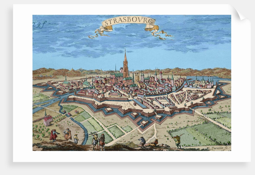 France. Strasbourg. Engraving. 17th century. Colored. by Anonymous