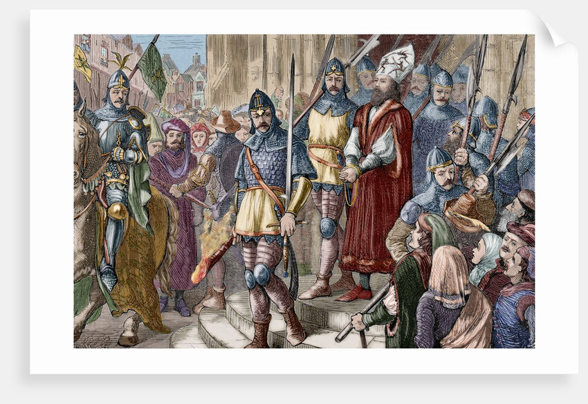 Jerome of Prague (1360-1416) marching to execution. Engraving. Colored. by Anonymous