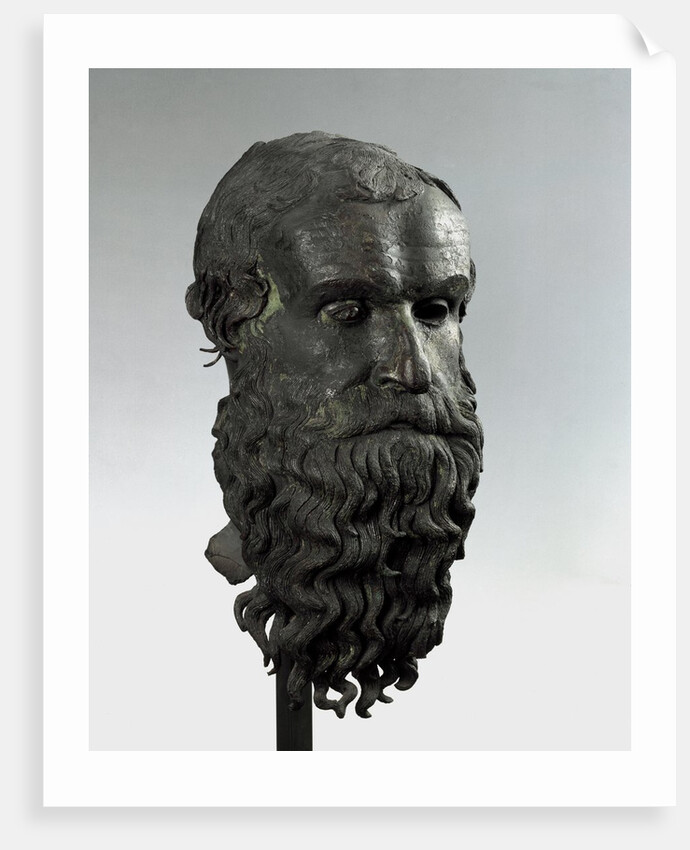 Ancient Greek bronze head of an old man with long beard (philosopher of Porticello) by Anonymous