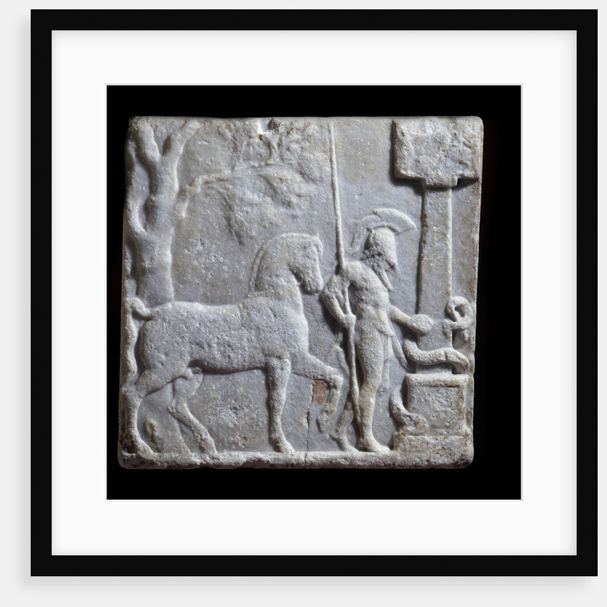 Ancient Greek marble stele with relief representing a rider and a horse by Anonymous