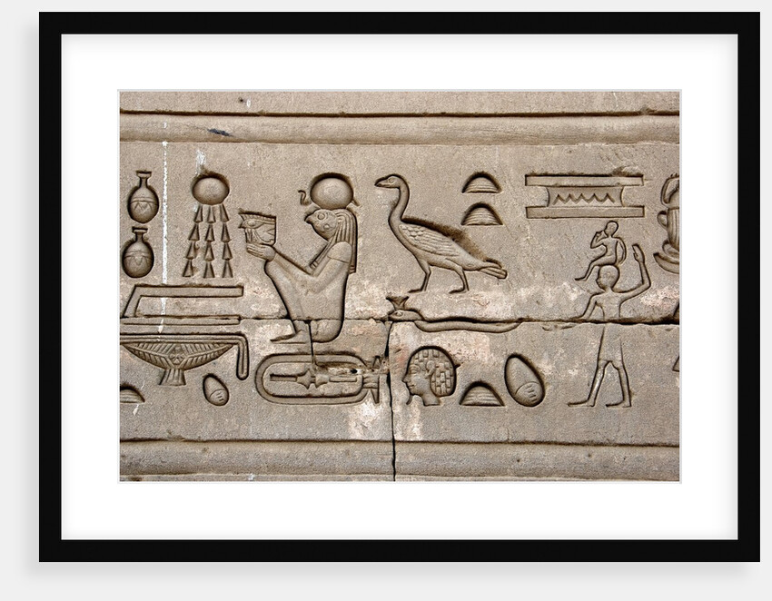 Ancient Egyptian hieroglyphs carved on the wall of Hathor Temple by Anonymous