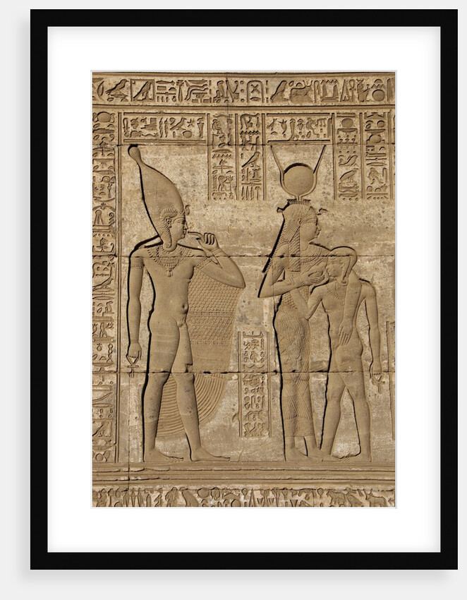 Ancient Egyptian sunken relief depicting goddess Isis-Hathor suckling her son Ihy by Anonymous