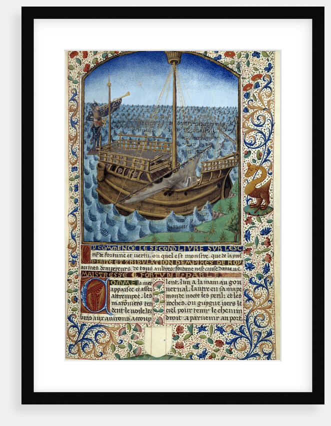 Manuscript illumination of ship at sea from "L'esprit de fortune et de vertu" by Anonymous