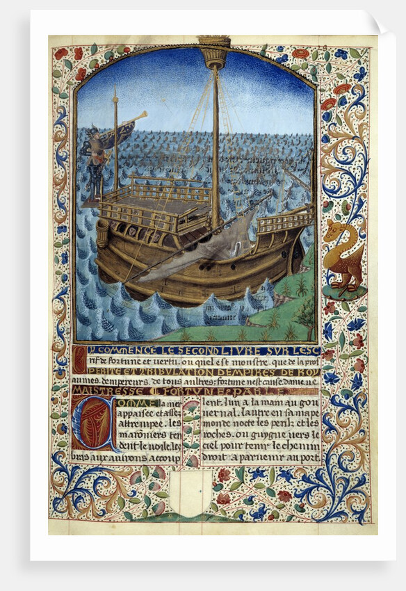 Manuscript illumination of ship at sea from "L'esprit de fortune et de vertu" by Anonymous