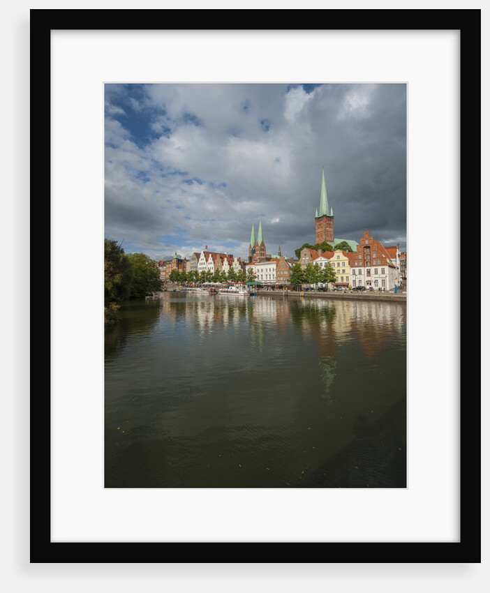 View of Petrikirche from Fussgangerbrucke on Trave canal by Anonymous