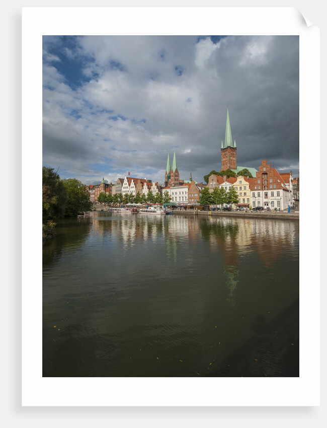 View of Petrikirche from Fussgangerbrucke on Trave canal by Anonymous