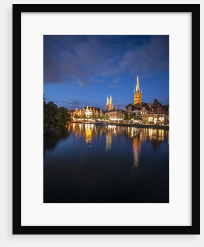 View of Petrikirche from Fussgangerbrucke on Trave canal by Anonymous
