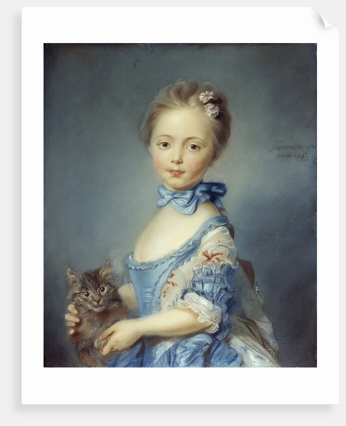A Girl with a Kitten attributed to Jean-Baptiste Perronneau by Anonymous