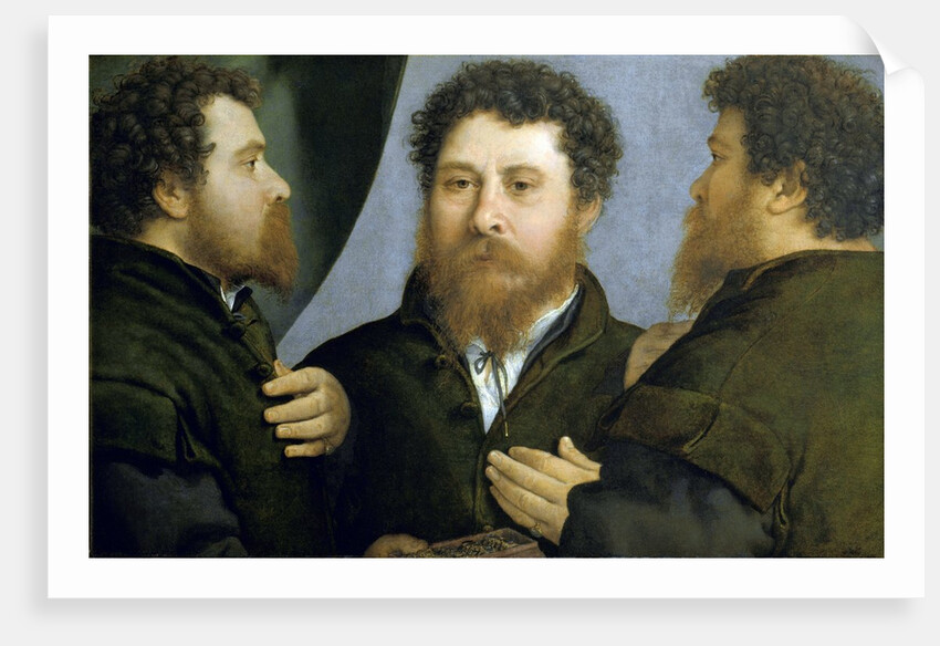 Portrait of a goldsmith in three views by Lorenzo Lotto
