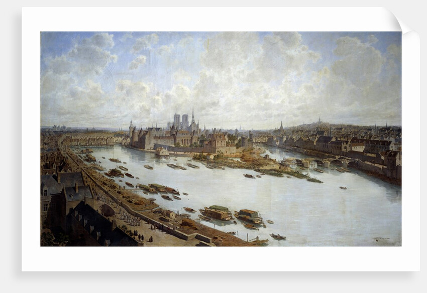 Panoramic view of Paris and the Ile de la Cite in 1588 by Theodore Joseph Hubert Hoffbauer