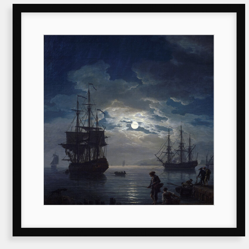 Detail of Night: Seaport by Moonlight by Joseph Vernet