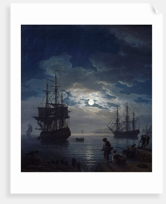 Detail of Night: Seaport by Moonlight by Joseph Vernet