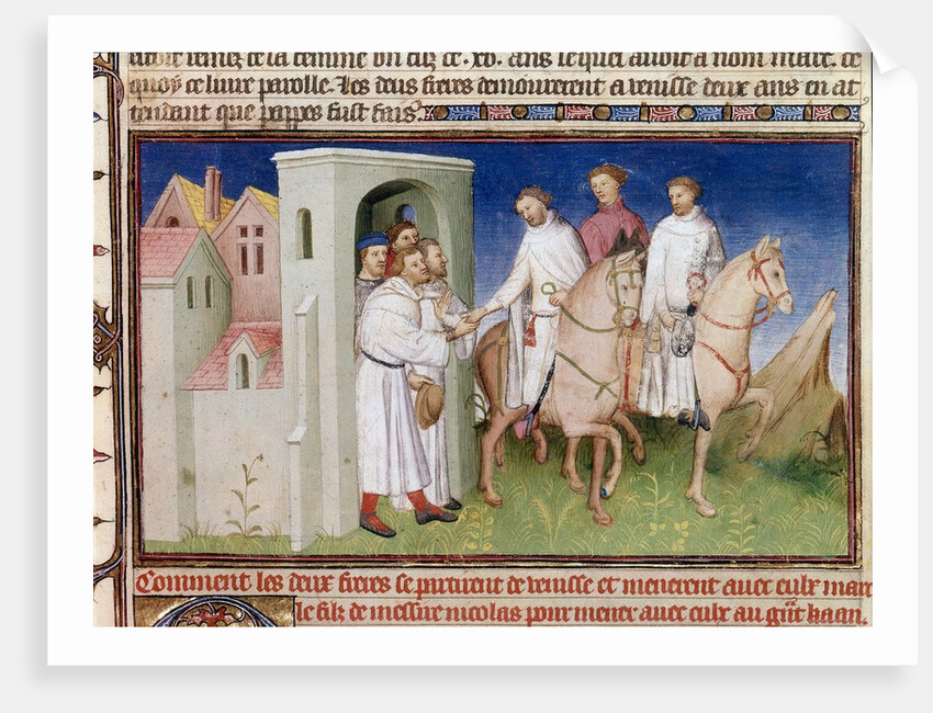 Niccolo, Matteo and Marco Polo say goodbye to their familiy at the city gate of Venice by Anonymous