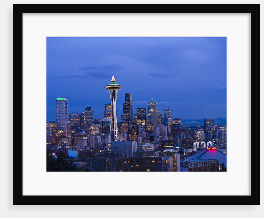 Night View of Seattle Skyline with Christmas Tree on the Space Needle by Anonymous