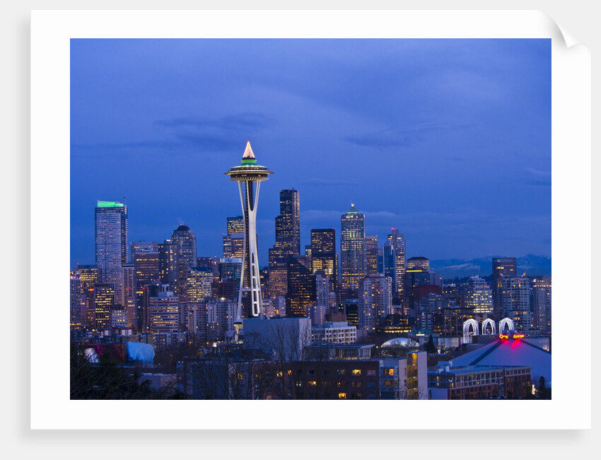 Night View of Seattle Skyline with Christmas Tree on the Space Needle by Anonymous