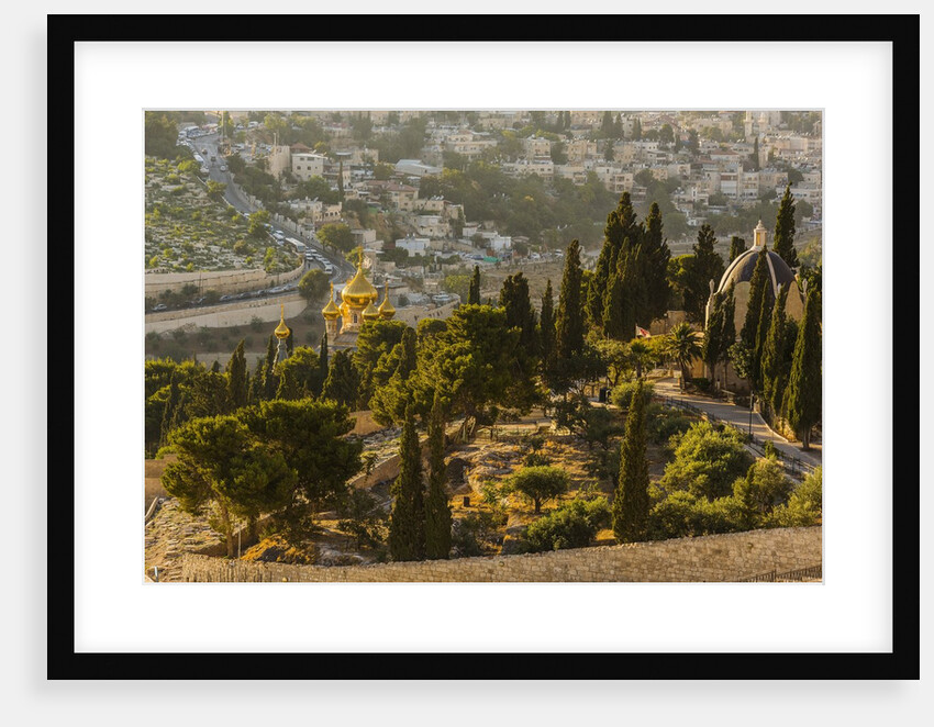 The Roman Catholic church of Dominus Flevit and the Russian Church of Mary Magdalene from the Mount of Olives by Anonymous