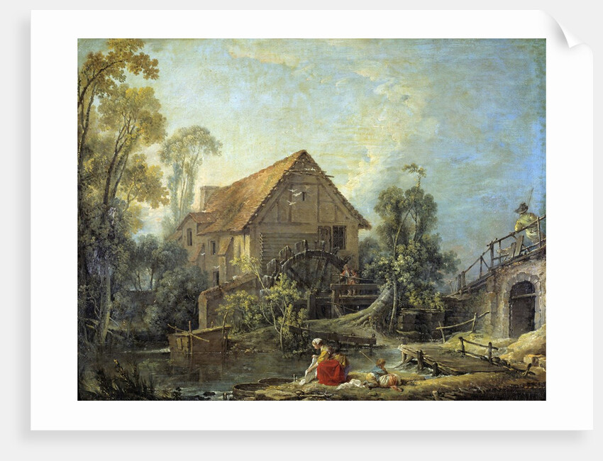 The Mill. A woman washing clothes in the stream by Francois Boucher